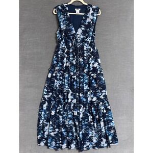 DKNY Dress 6 Blue Floral Tiered Maxi Flowy Beach Boho Vacation Travel Vacation